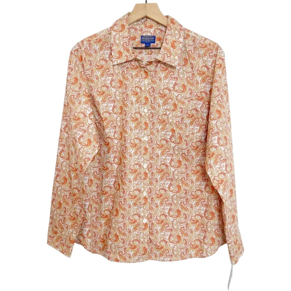 Pendleton XL Women Orange Yellow Print Long Sleeve Blouse Brand New